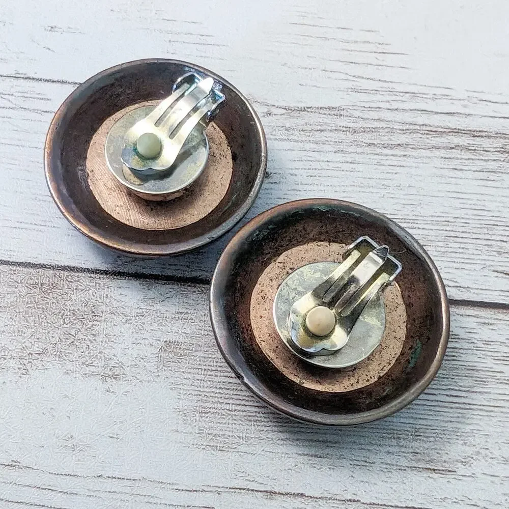 Vintage Clip On Earrings - Large and Ornate Patterned Domed Circle